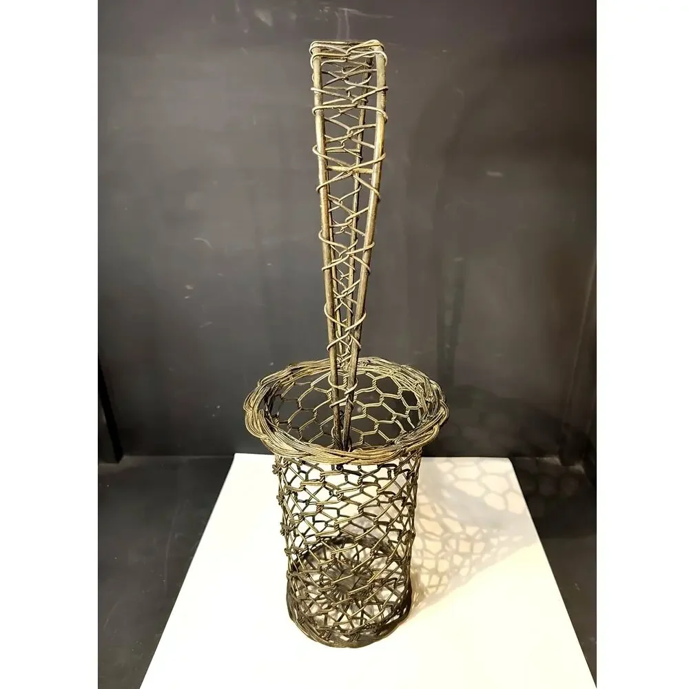 1840.  Tall Wire Woven Handled Basket French Country Farmhouse Decor